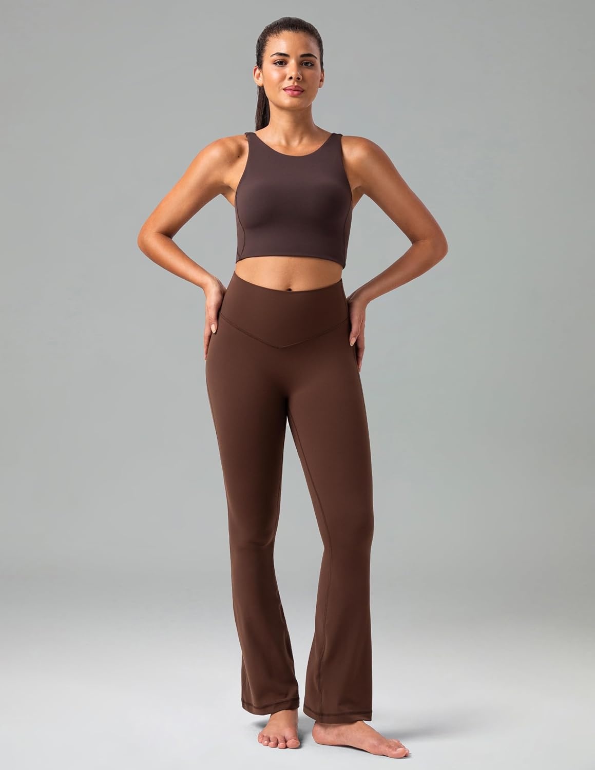 image:imageColorfulkoala No Front Seam Flare Leggings Dreamlux HighWaisted Workout Yoga Pants for Women 275 295 315 InseamRoasted Chestnut