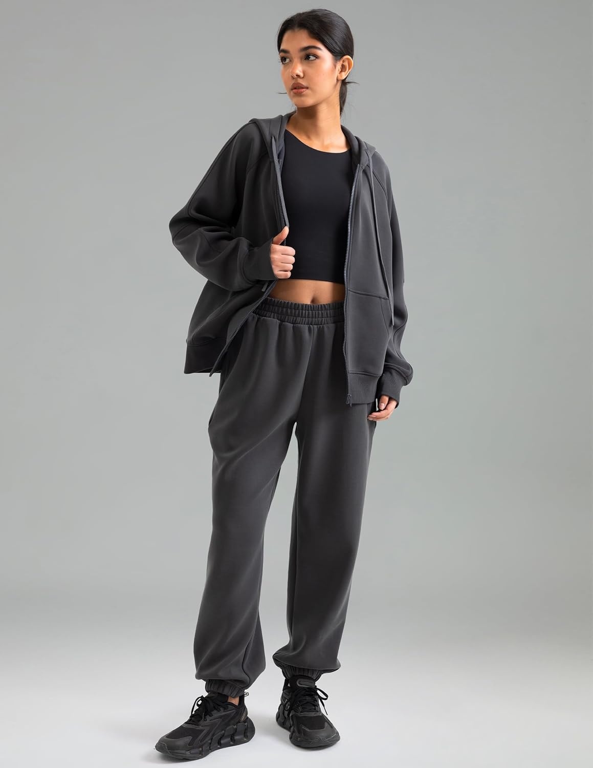 image:imageColorfulkoala Velvra Modal Fleece Lined Joggers for Women High Waisted Thermal Winter Sweatpants Pants with PocketsDark Carbon
