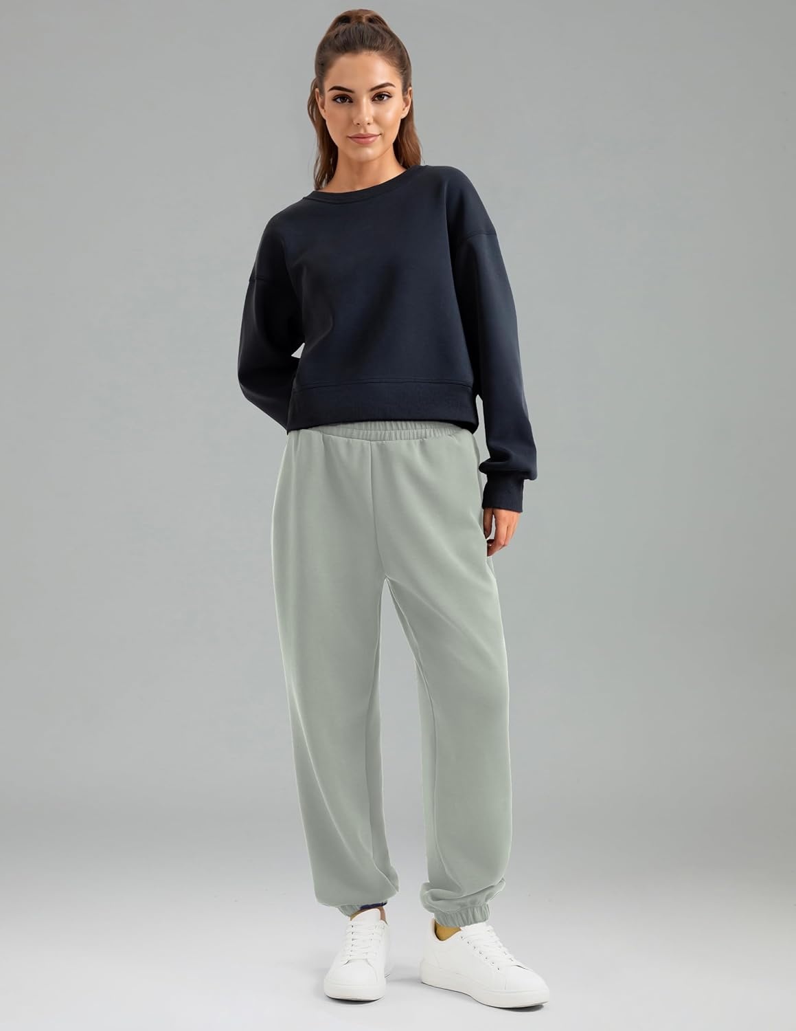 image:imageColorfulkoala Velvra Modal Fleece Lined Joggers for Women High Waisted Thermal Winter Sweatpants Pants with PocketsDesert Sage