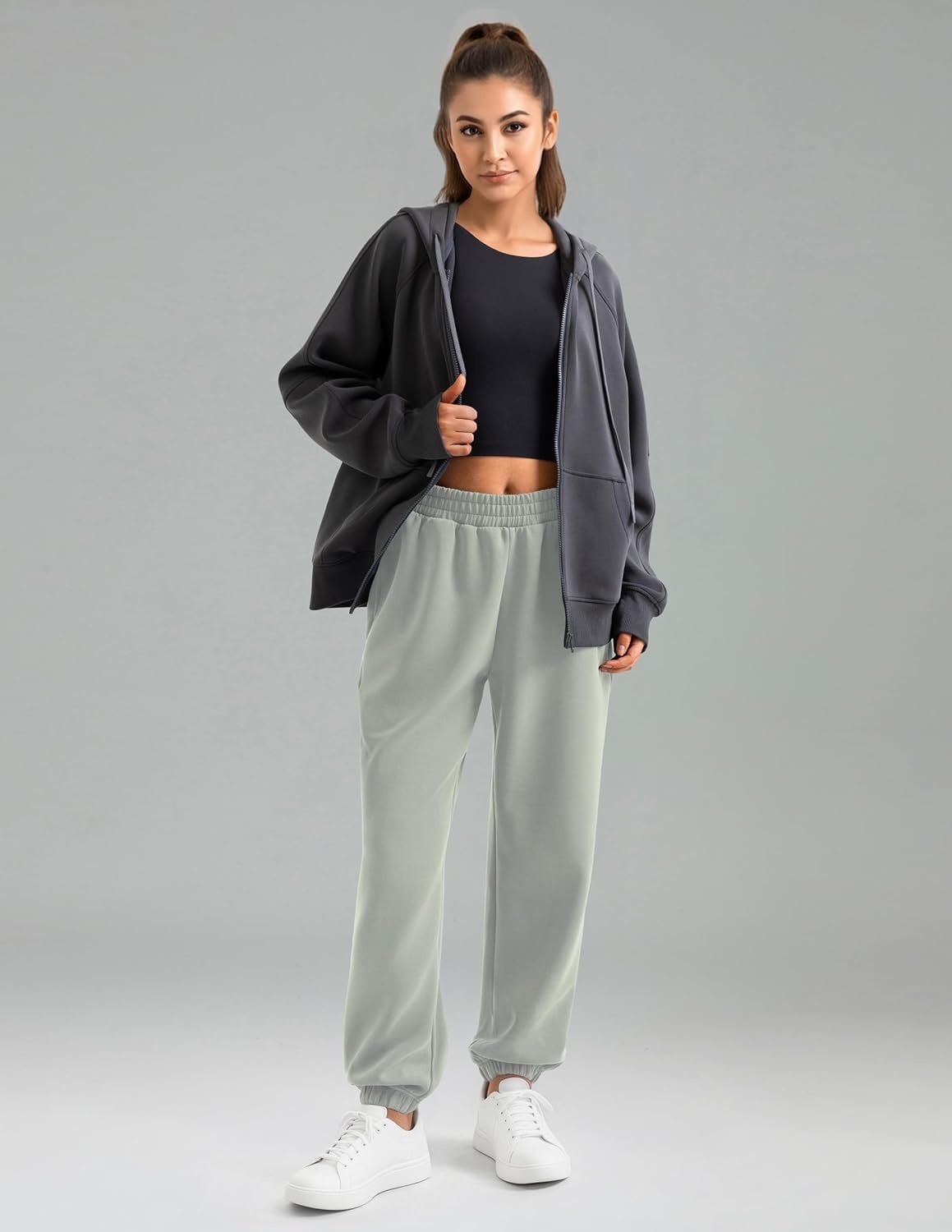 image:imageColorfulkoala Velvra Modal Fleece Lined Joggers for Women High Waisted Thermal Winter Sweatpants Pants with PocketsDesert Sage