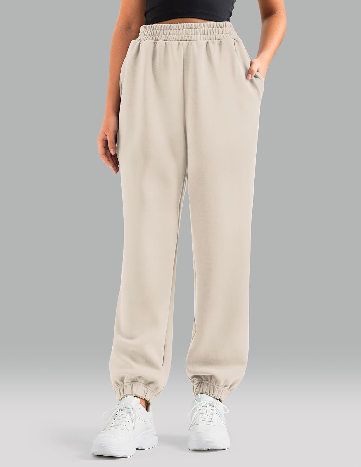image:imageColorfulkoala Velvra Modal Fleece Lined Joggers for Women High Waisted Thermal Winter Sweatpants Pants with PocketsIvory
