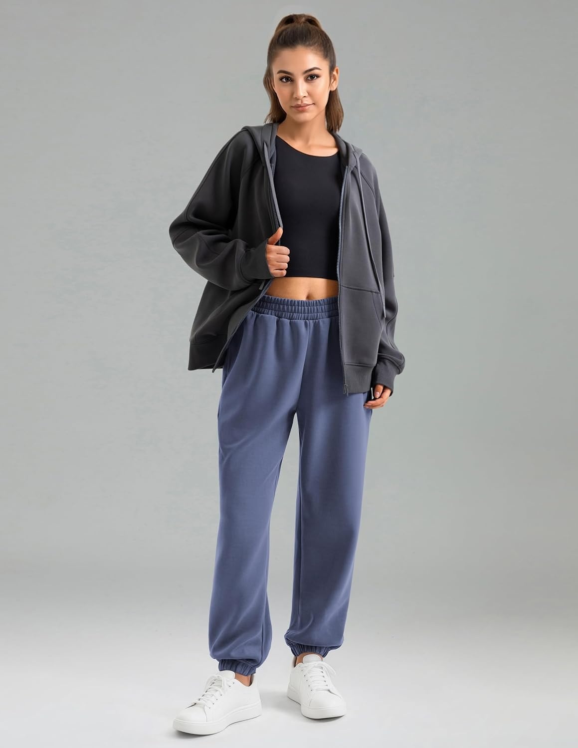 image:imageColorfulkoala Velvra Modal Fleece Lined Joggers for Women High Waisted Thermal Winter Sweatpants Pants with PocketsNiagara Blue