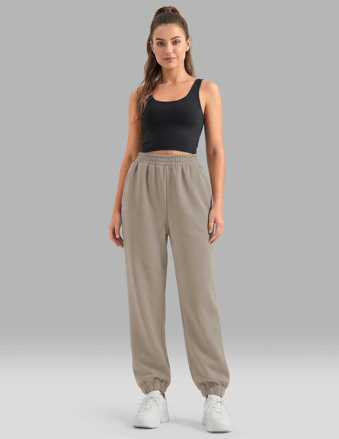 image:imageColorfulkoala Velvra Modal Fleece Lined Joggers for Women High Waisted Thermal Winter Sweatpants Pants with PocketsPlaza Taupe