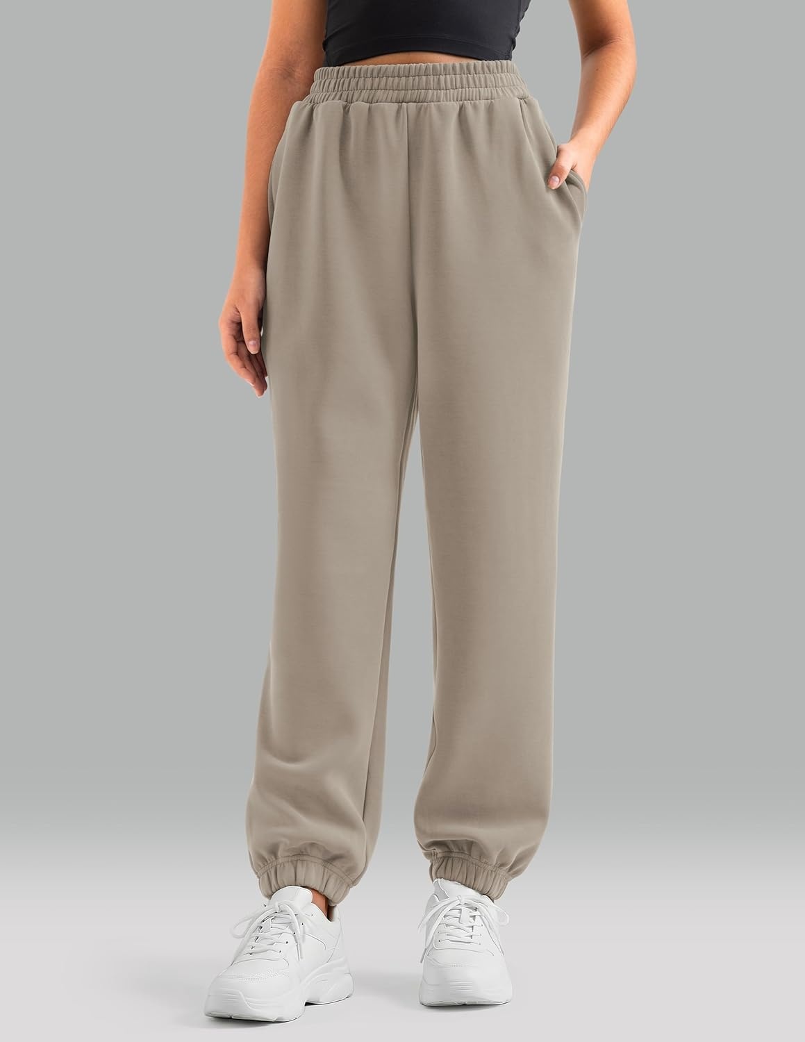 image:imageColorfulkoala Velvra Modal Fleece Lined Joggers for Women High Waisted Thermal Winter Sweatpants Pants with PocketsPlaza Taupe