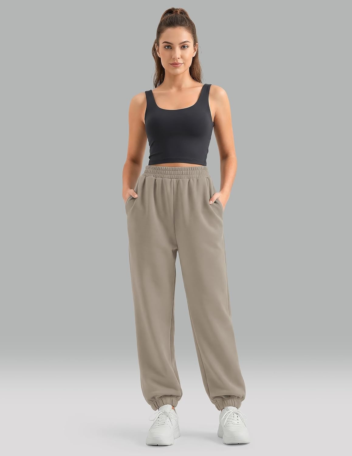 image:imageColorfulkoala Velvra Modal Fleece Lined Joggers for Women High Waisted Thermal Winter Sweatpants Pants with PocketsPlaza Taupe