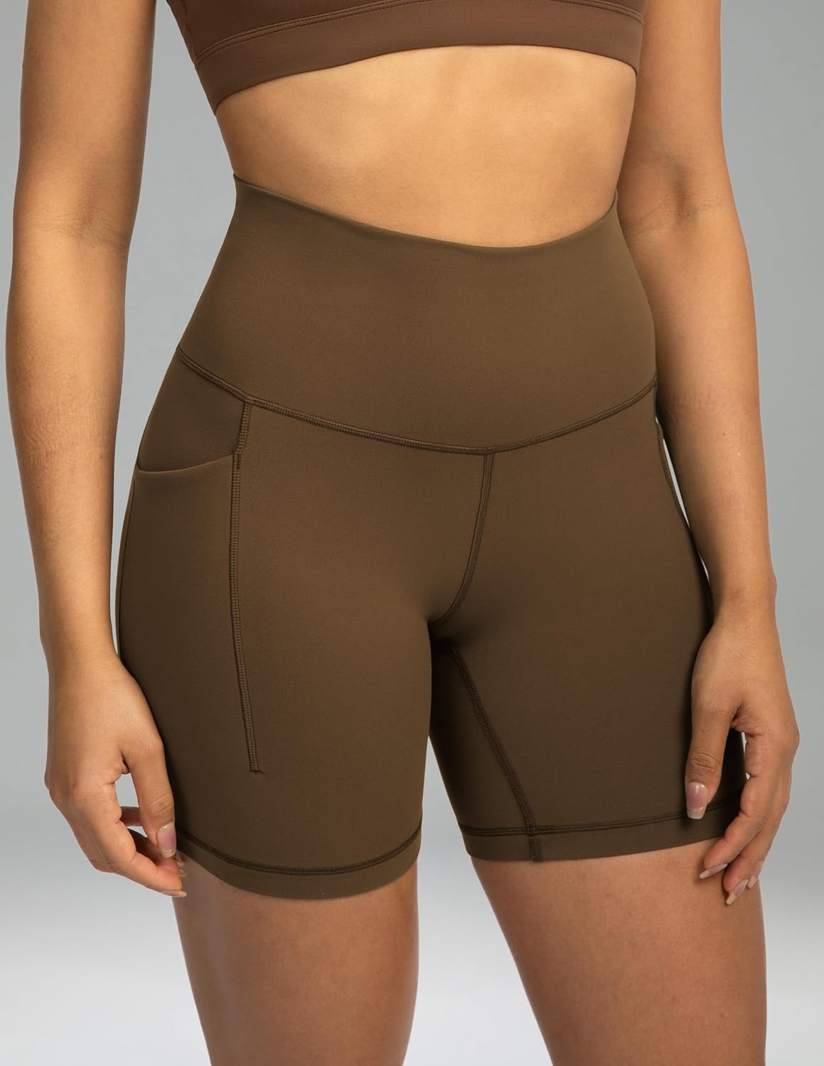image:imageColorfulkoala Womens Dreamlux Biker Shorts with Pockets 6 Inseam High Waisted Workout Gym Yoga ShortsCocoa