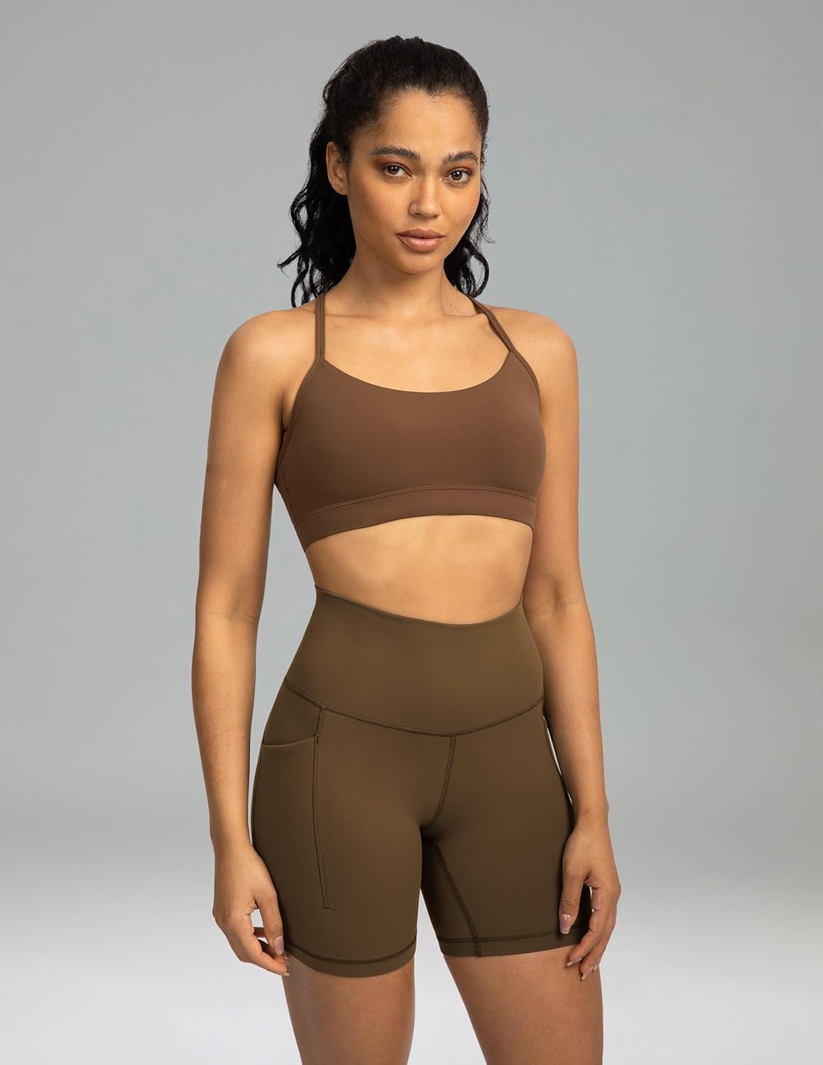 image:imageColorfulkoala Womens Dreamlux Biker Shorts with Pockets 6 Inseam High Waisted Workout Gym Yoga ShortsCocoa