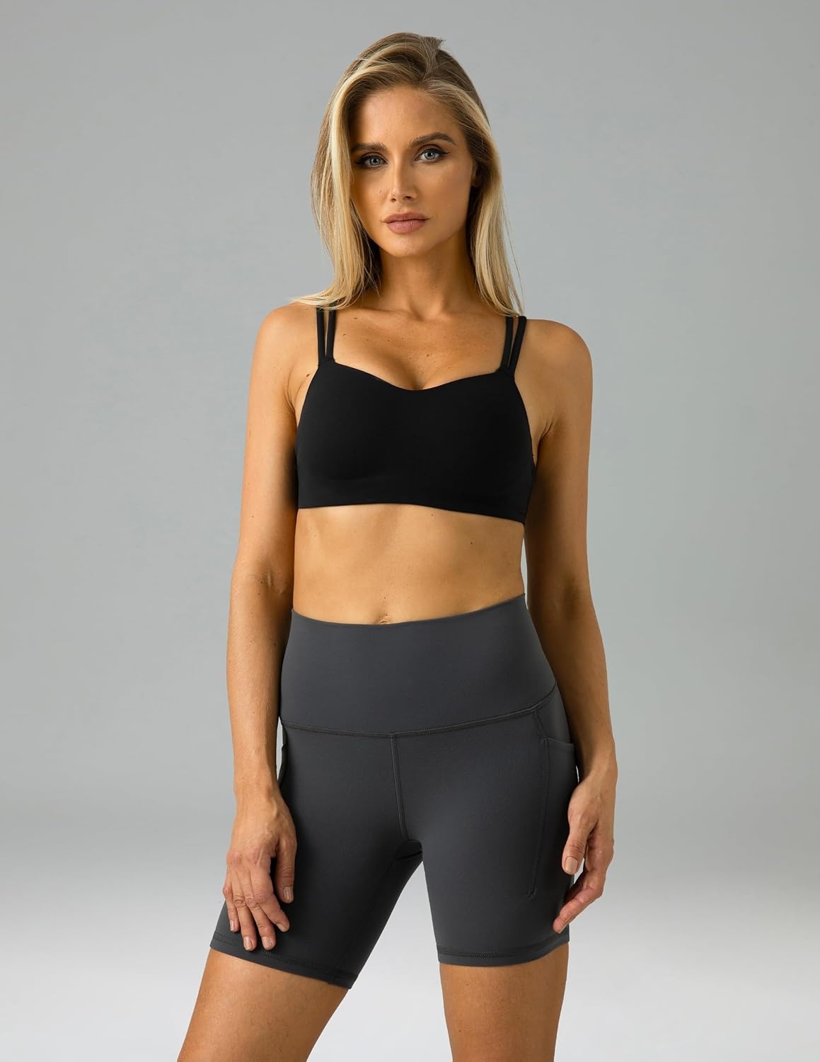 image:imageColorfulkoala Womens Dreamlux Biker Shorts with Pockets 6 Inseam High Waisted Workout Gym Yoga ShortsDark Carbon