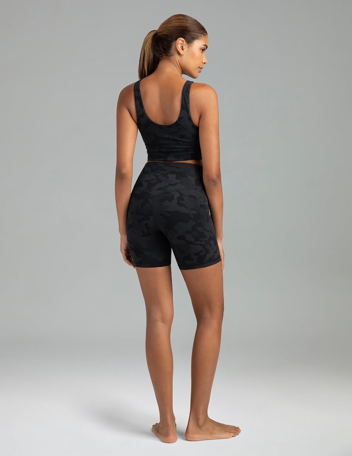 image:imageColorfulkoala Womens Dreamlux Biker Shorts with Pockets 6 Inseam High Waisted Workout Gym Yoga ShortsGrey Camouflage