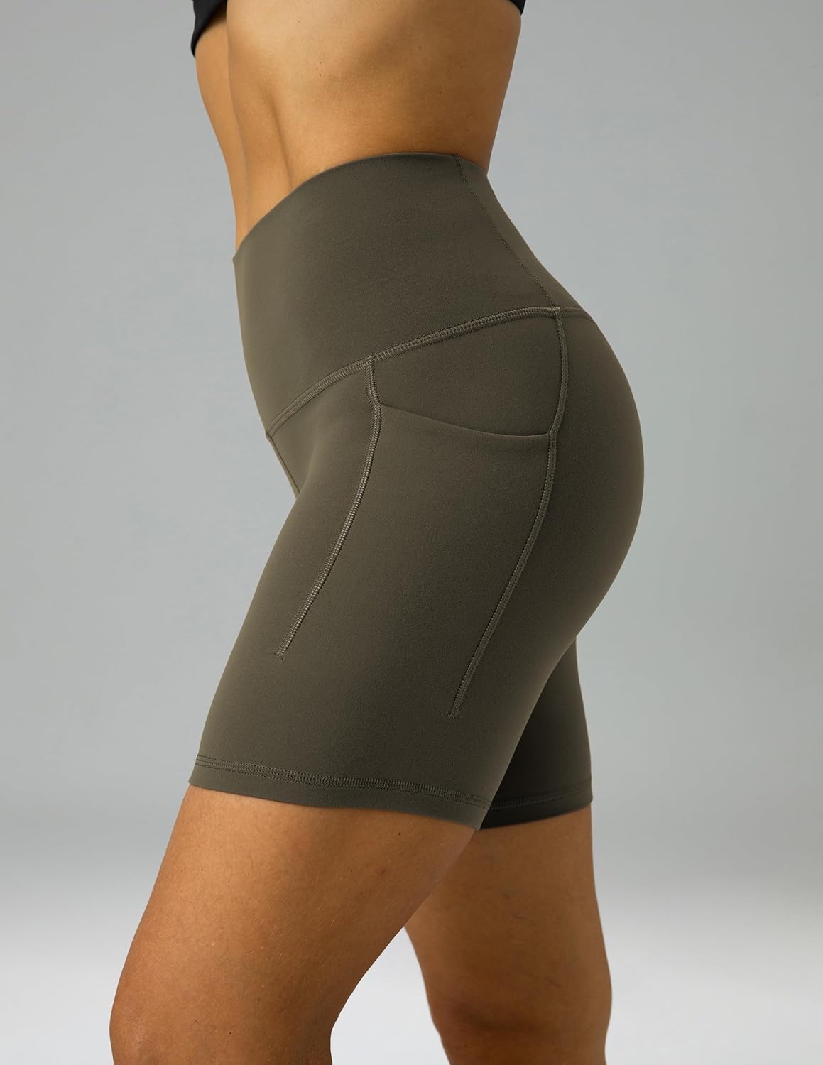 image:imageColorfulkoala Womens Dreamlux Biker Shorts with Pockets 6 Inseam High Waisted Workout Gym Yoga ShortsOlive