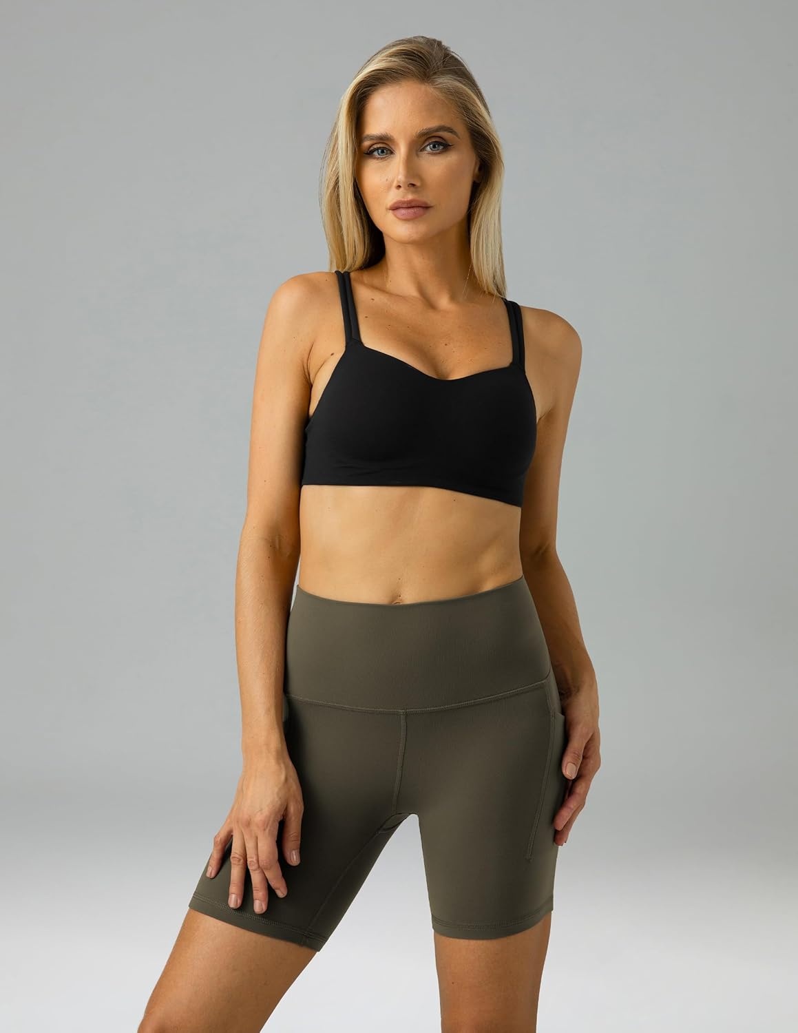image:imageColorfulkoala Womens Dreamlux Biker Shorts with Pockets 6 Inseam High Waisted Workout Gym Yoga ShortsOlive