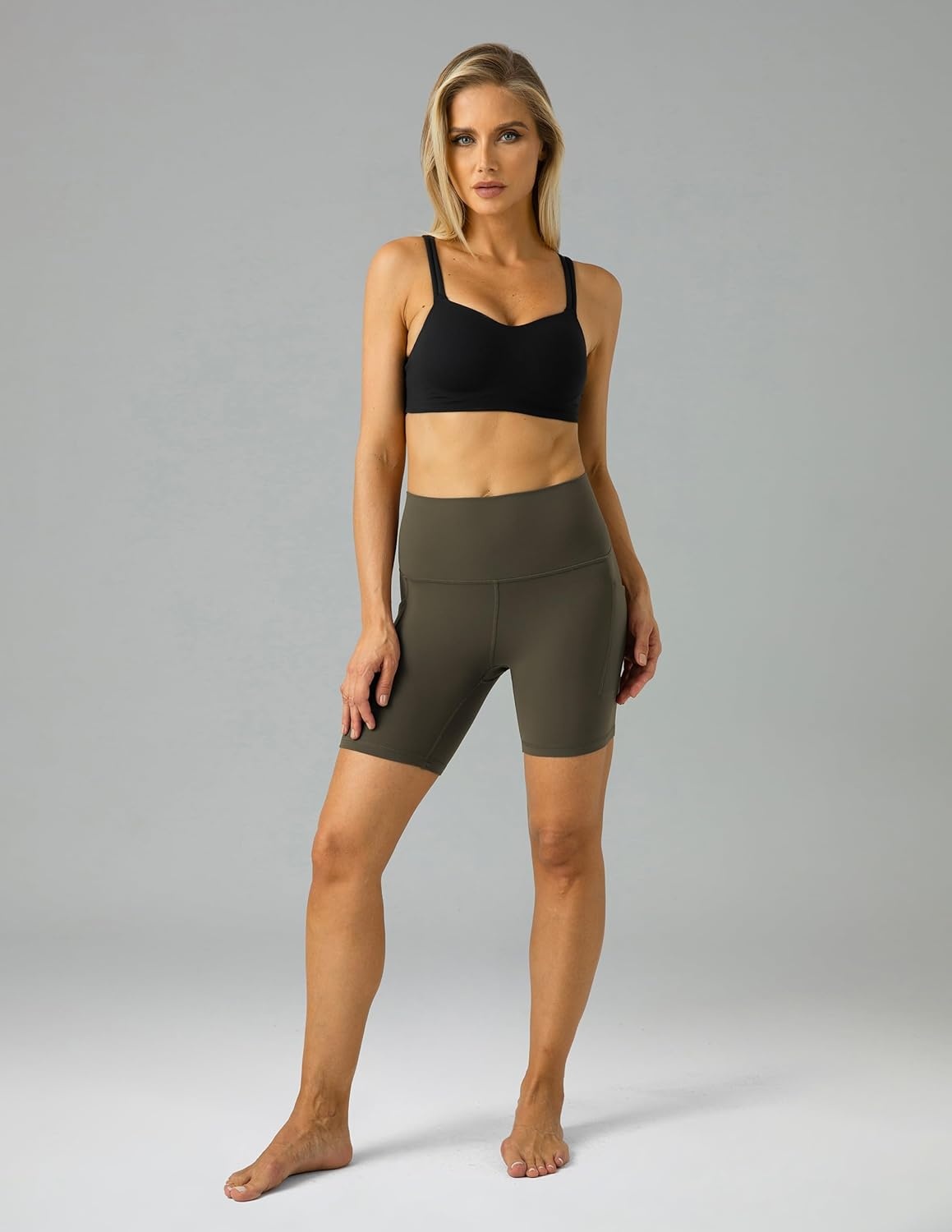 image:imageColorfulkoala Womens Dreamlux Biker Shorts with Pockets 6 Inseam High Waisted Workout Gym Yoga ShortsOlive