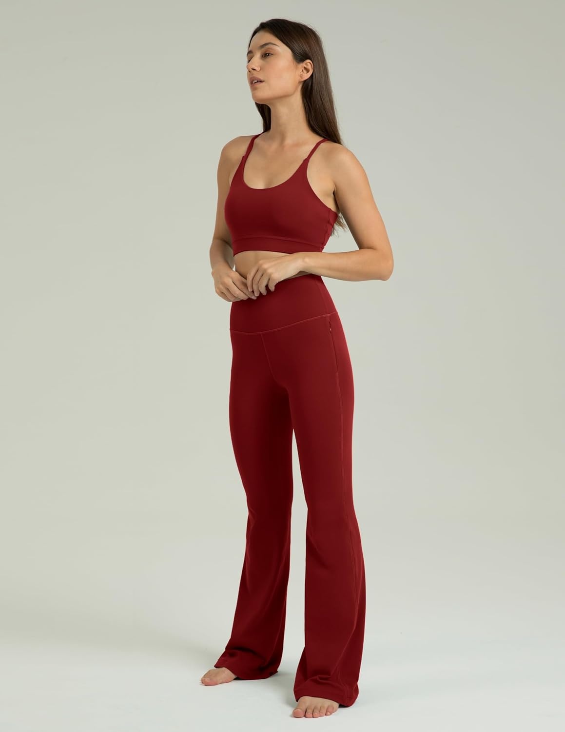 image:imageColorfulkoala Womens Dreamlux High Waisted Flared Leggings with Zippered Pockets Wide Leg Yoga Pants 295 315 InseamMerlot