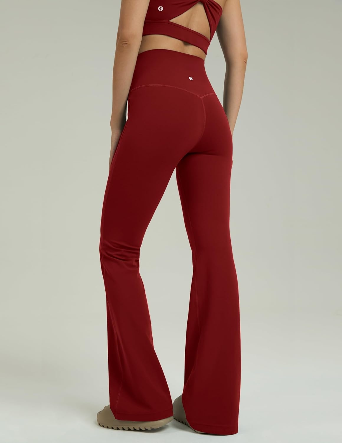 image:imageColorfulkoala Womens Dreamlux High Waisted Flared Leggings with Zippered Pockets Wide Leg Yoga Pants 295 315 InseamMerlot