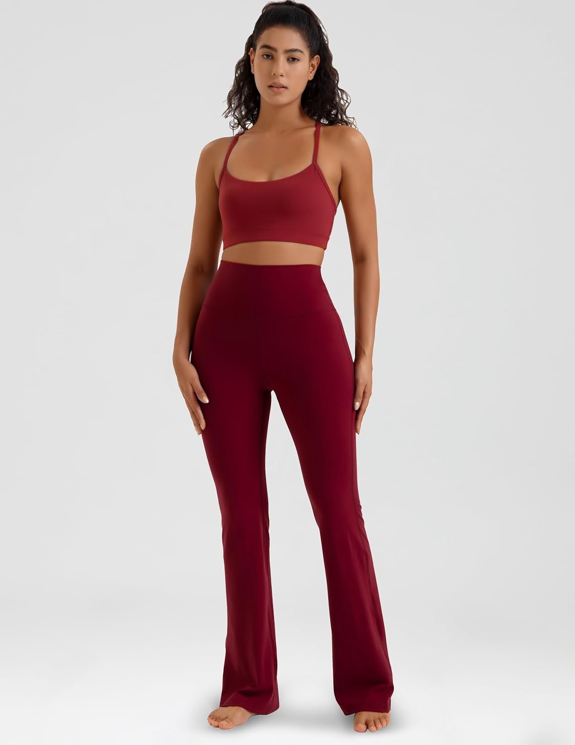 image:imageColorfulkoala Womens Dreamlux Workout Flared Leggings High Waisted Wide Leg Bootcut Yoga Pants 295 315 InseamCabernet