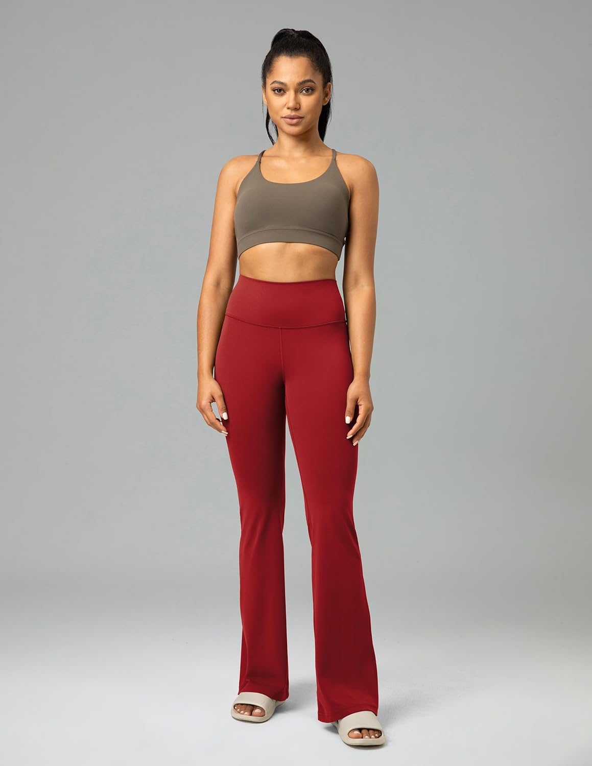 image:imageColorfulkoala Womens Dreamlux Workout Flared Leggings High Waisted Wide Leg Bootcut Yoga Pants 295 315 InseamMerlot