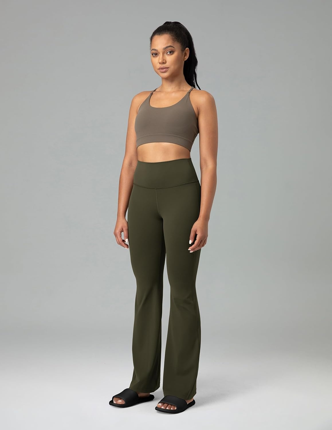image:imageColorfulkoala Womens Dreamlux Workout Flared Leggings High Waisted Wide Leg Bootcut Yoga Pants 295 315 InseamOlive