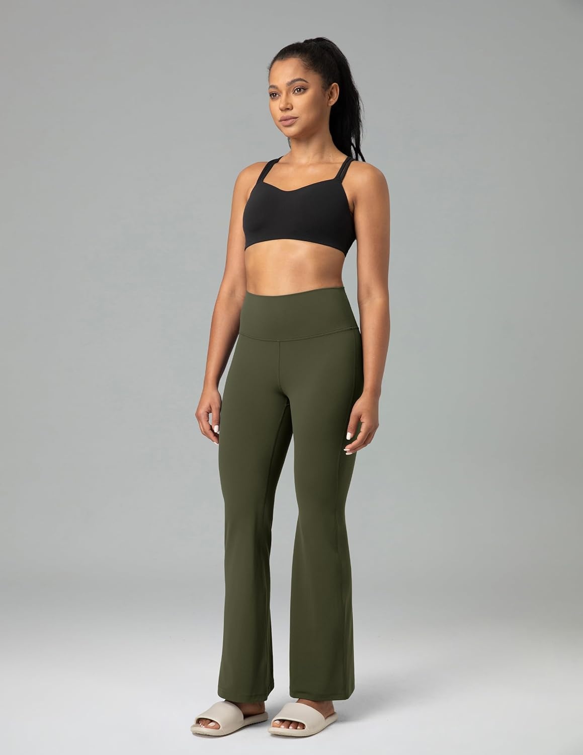 image:imageColorfulkoala Womens Dreamlux Workout Flared Leggings High Waisted Wide Leg Bootcut Yoga Pants 295 315 InseamOlive