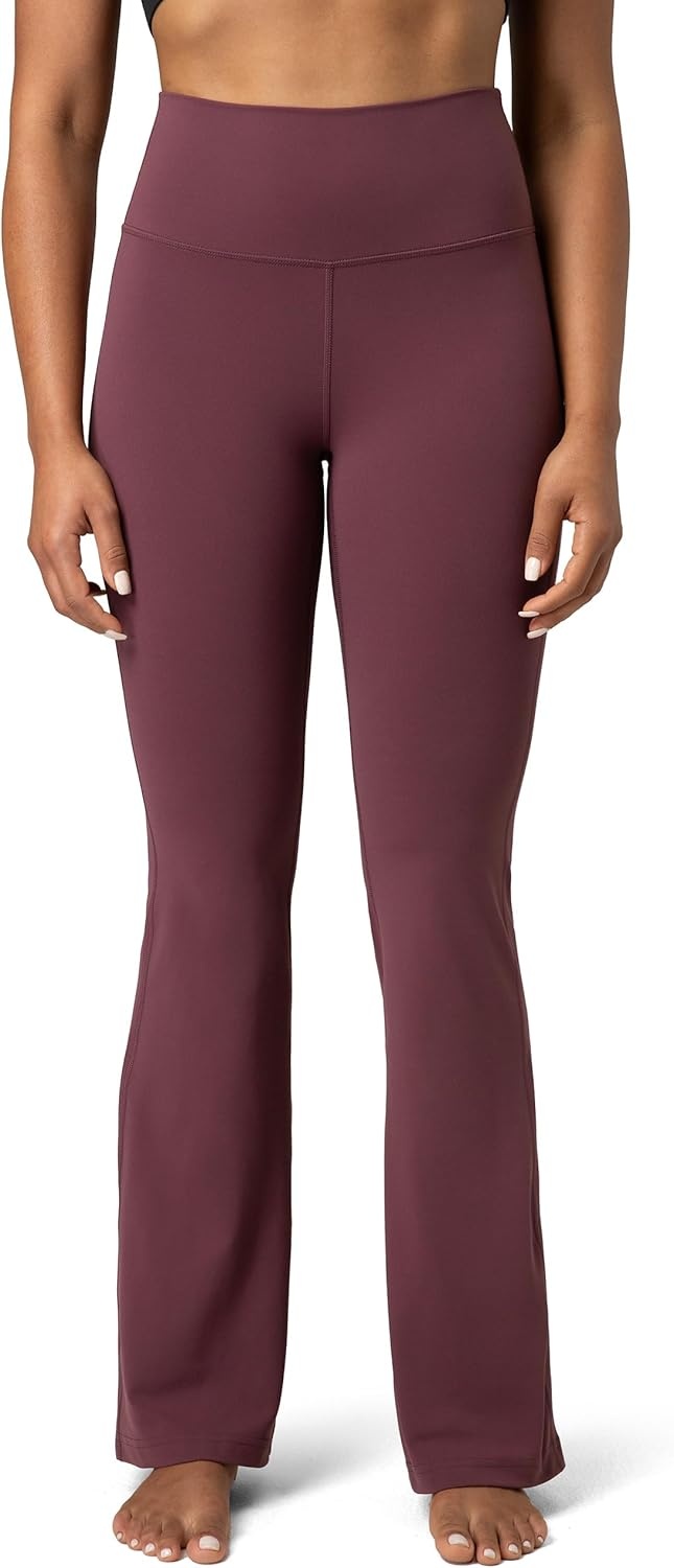 image:imageColorfulkoala Womens Dreamlux Workout Flared Leggings High Waisted Wide Leg Bootcut Yoga Pants 295 315 InseamPlum Red