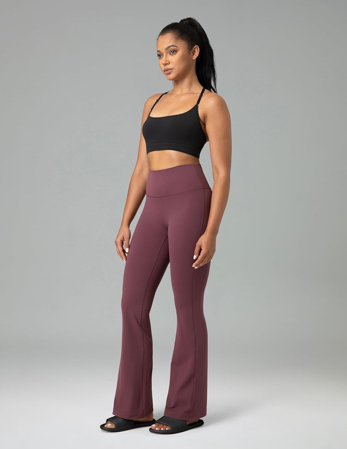 image:imageColorfulkoala Womens Dreamlux Workout Flared Leggings High Waisted Wide Leg Bootcut Yoga Pants 295 315 InseamPlum Red