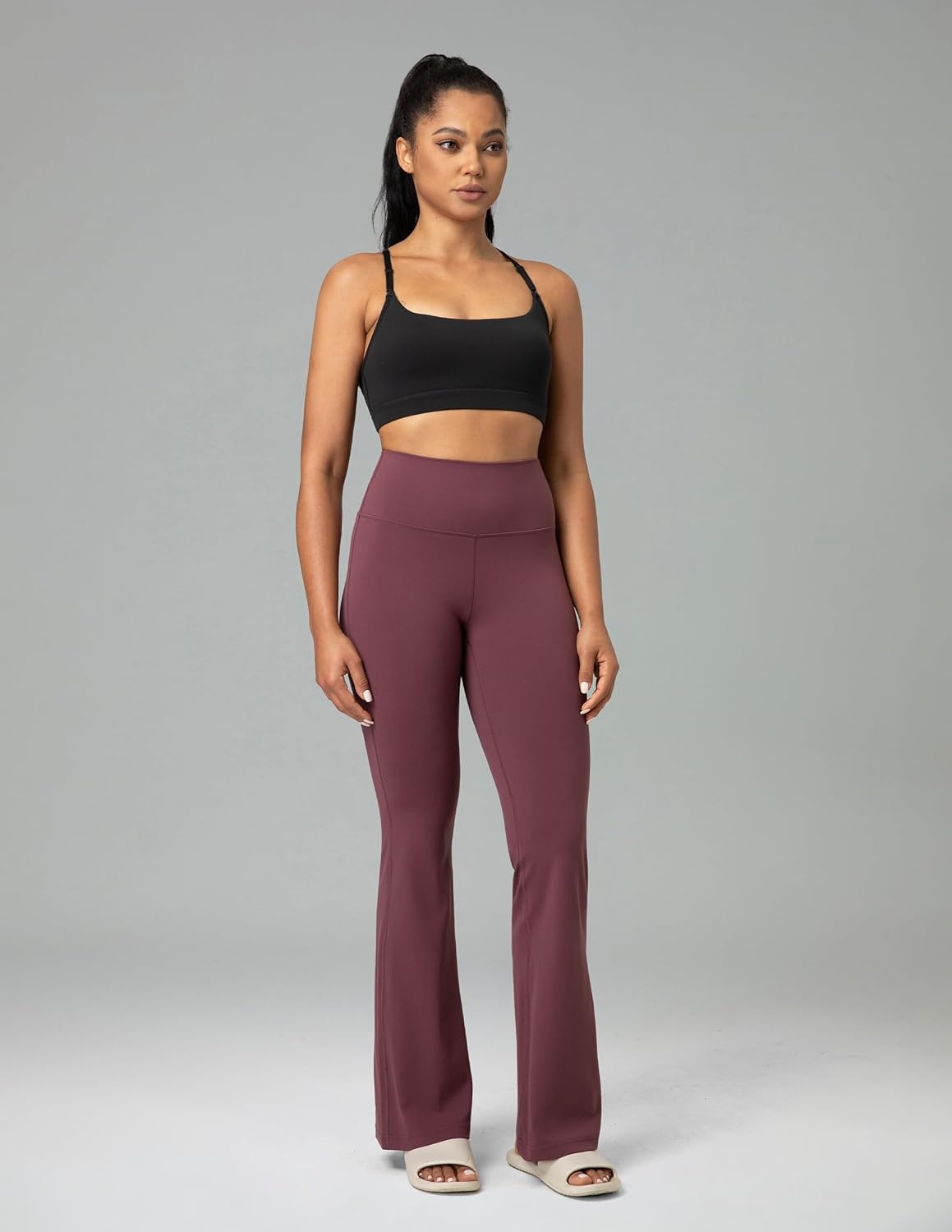 image:imageColorfulkoala Womens Dreamlux Workout Flared Leggings High Waisted Wide Leg Bootcut Yoga Pants 295 315 InseamPlum Red