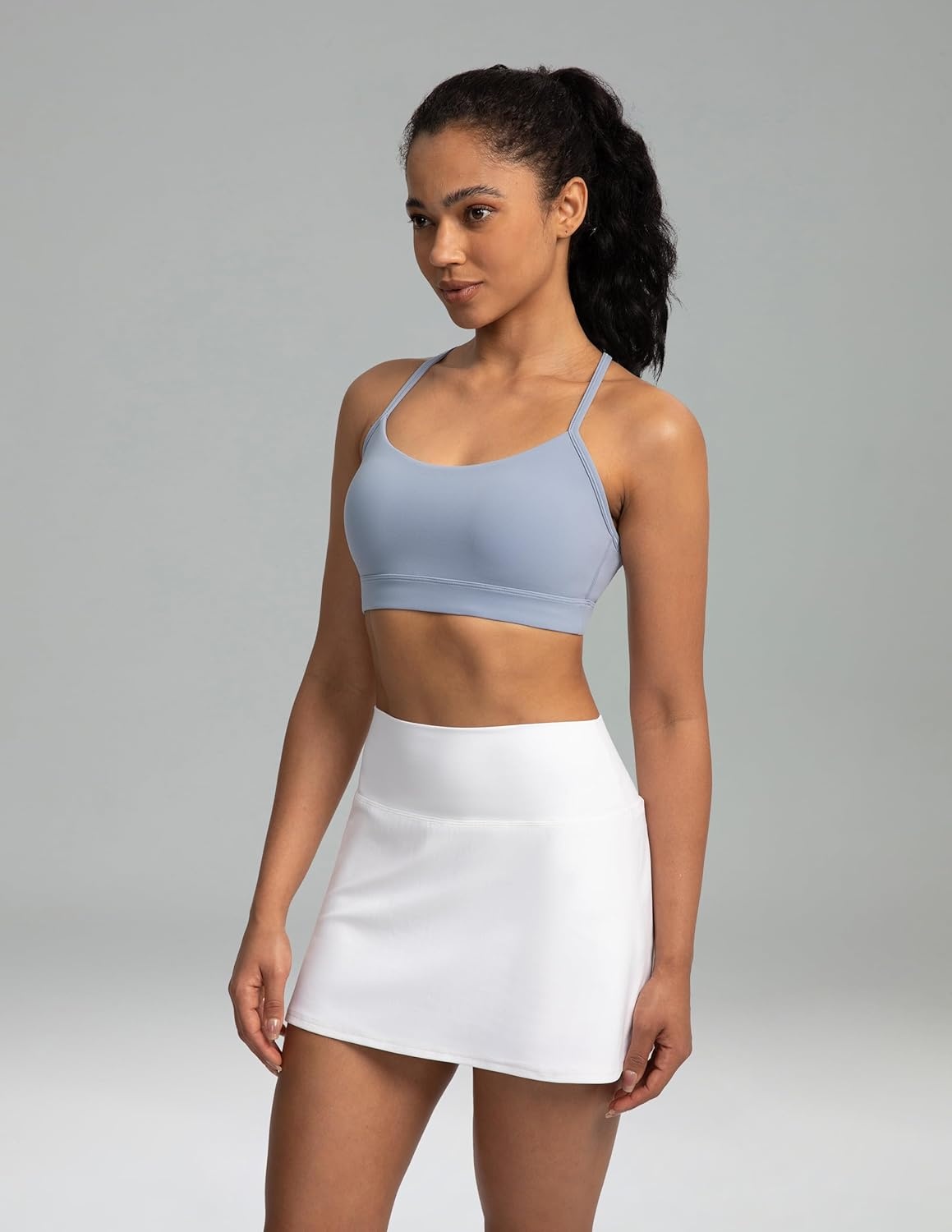 image:imageColorfulkoala Womens Dreamlux Y Back Sports Bra Low Impact Padded Workout Top with Built in Bra AC CupsChambray