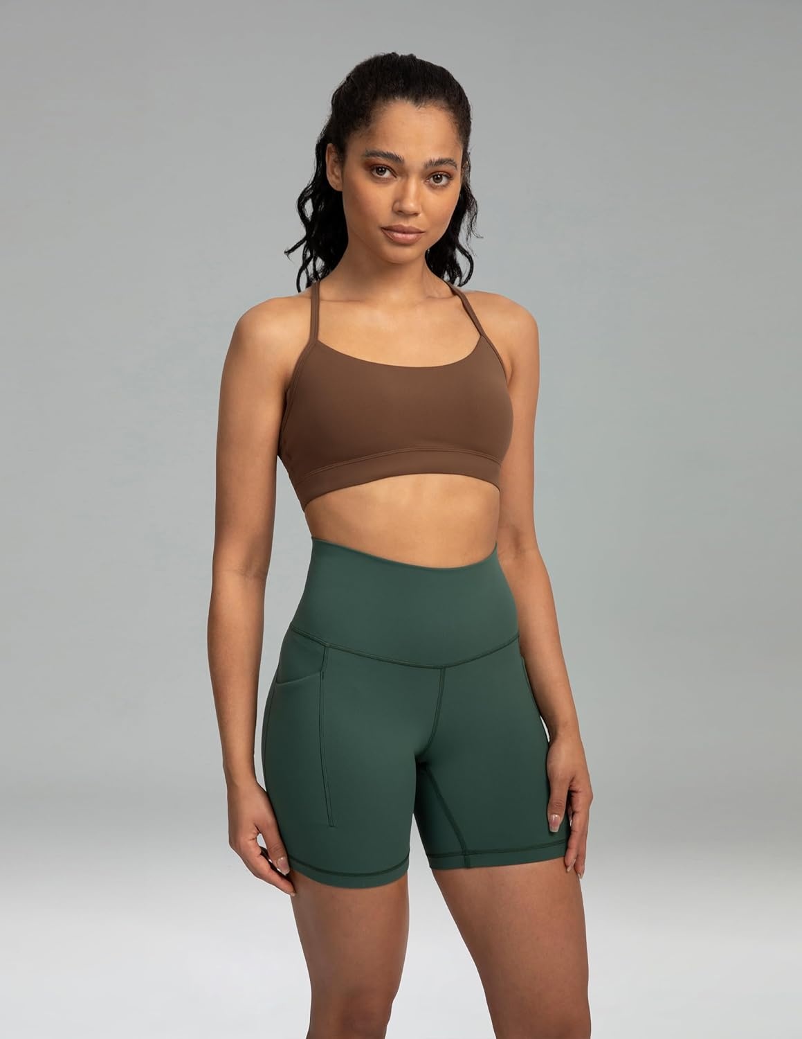 image:imageColorfulkoala Womens Dreamlux Y Back Sports Bra Low Impact Padded Workout Top with Built in Bra AC CupsCocoa