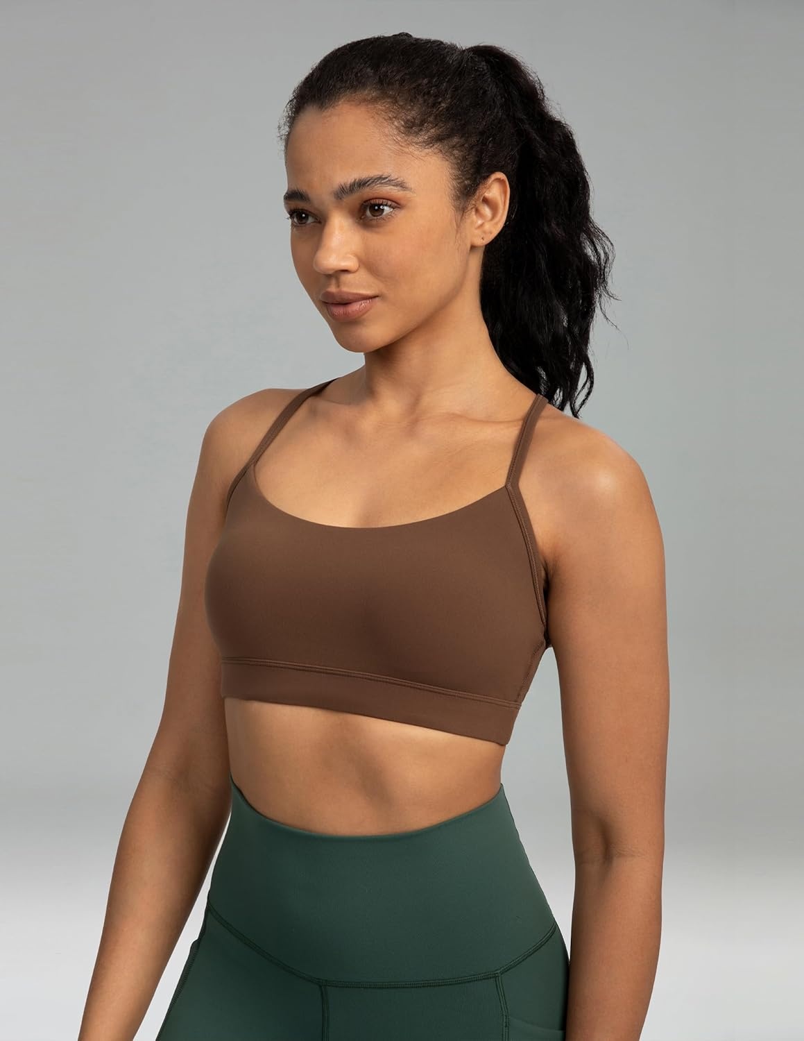 image:imageColorfulkoala Womens Dreamlux Y Back Sports Bra Low Impact Padded Workout Top with Built in Bra AC CupsCocoa