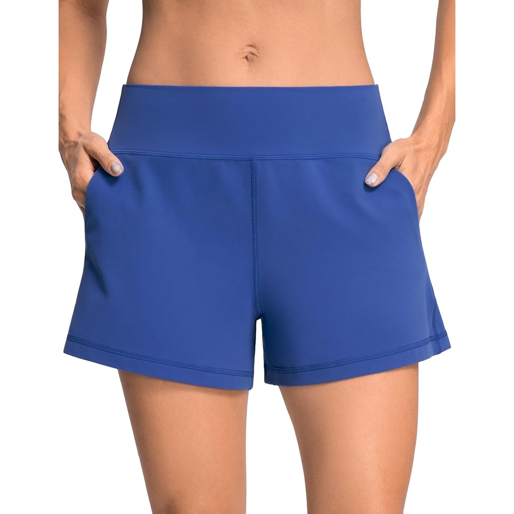 image:imageColorfulkoala Dreamlux Casual Shorts for Women 35 High Waisted Workout Athletic Linerless Yoga Short with PocketsBaleine Blue