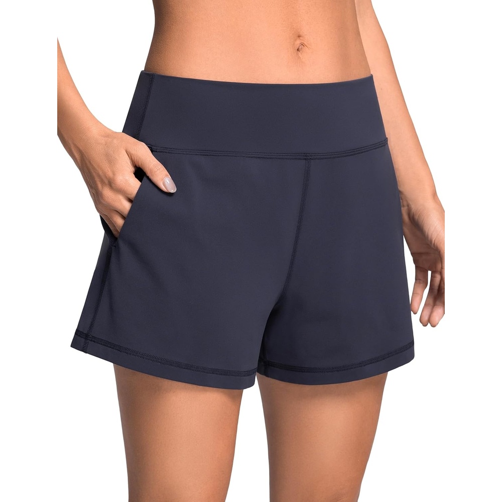 image:imageColorfulkoala Dreamlux Casual Shorts for Women 35 High Waisted Workout Athletic Linerless Yoga Short with PocketsBlue Ink