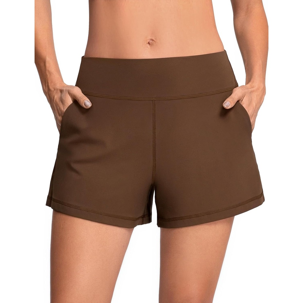 image:imageColorfulkoala Dreamlux Casual Shorts for Women 35  High Waisted Workout Athletic Linerless Yoga Short with PocketsCocoa