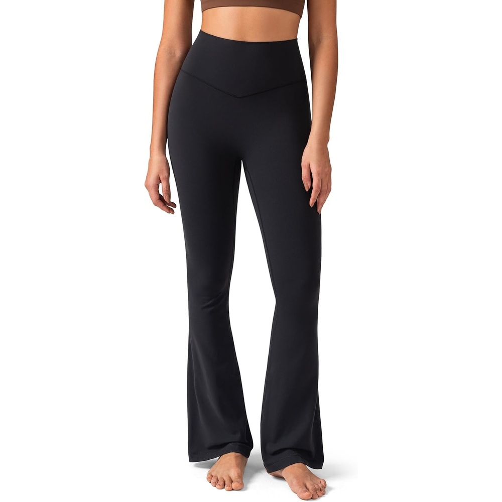 image:imageColorfulkoala No Front Seam Flare Leggings Dreamlux HighWaisted Workout Yoga Pants for Women 275 295 315 InseamBlack