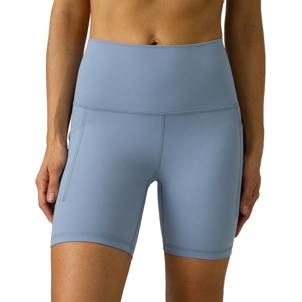 image:imageColorfulkoala Womens Dreamlux Biker Shorts with Pockets 6 Inseam High Waisted Workout Gym Yoga ShortsChambray