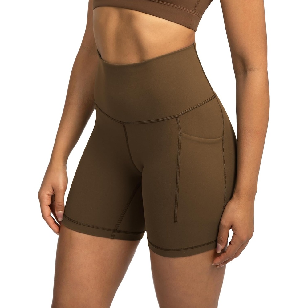 image:imageColorfulkoala Womens Dreamlux Biker Shorts with Pockets 6 Inseam High Waisted Workout Gym Yoga ShortsCocoa
