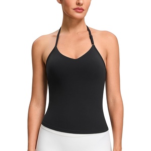 image:imageColorfulkoala Dreamlux Halter Tank Top Backless V Neck Builtin Bra Adjustable Spaghetti Strap Workout Yoga Crop TopBlack