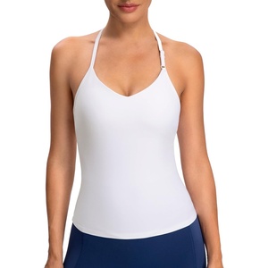 image:imageColorfulkoala Dreamlux Halter Tank Top Backless V Neck Builtin Bra Adjustable Spaghetti Strap Workout Yoga Crop TopWhite