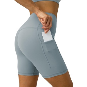 image:imageColorfulkoala Womens Dreamlux Biker Shorts with Pockets 6 Inseam High Waisted Workout Gym Yoga ShortsFaded Denim