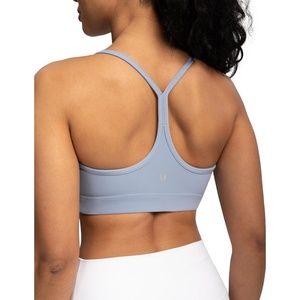image:imageColorfulkoala Womens Dreamlux Y Back Sports Bra Low Impact Padded Workout Top with Built in Bra AC CupsChambray