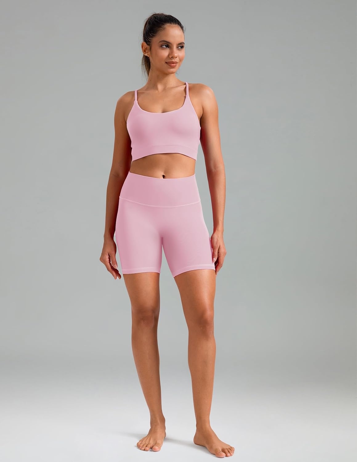 image:imageColorfulkoala Dreamlux No Front Seam High Waist Biker Shorts for Women 6 Inseam Workout Yoga ShortsAlmond Blossom