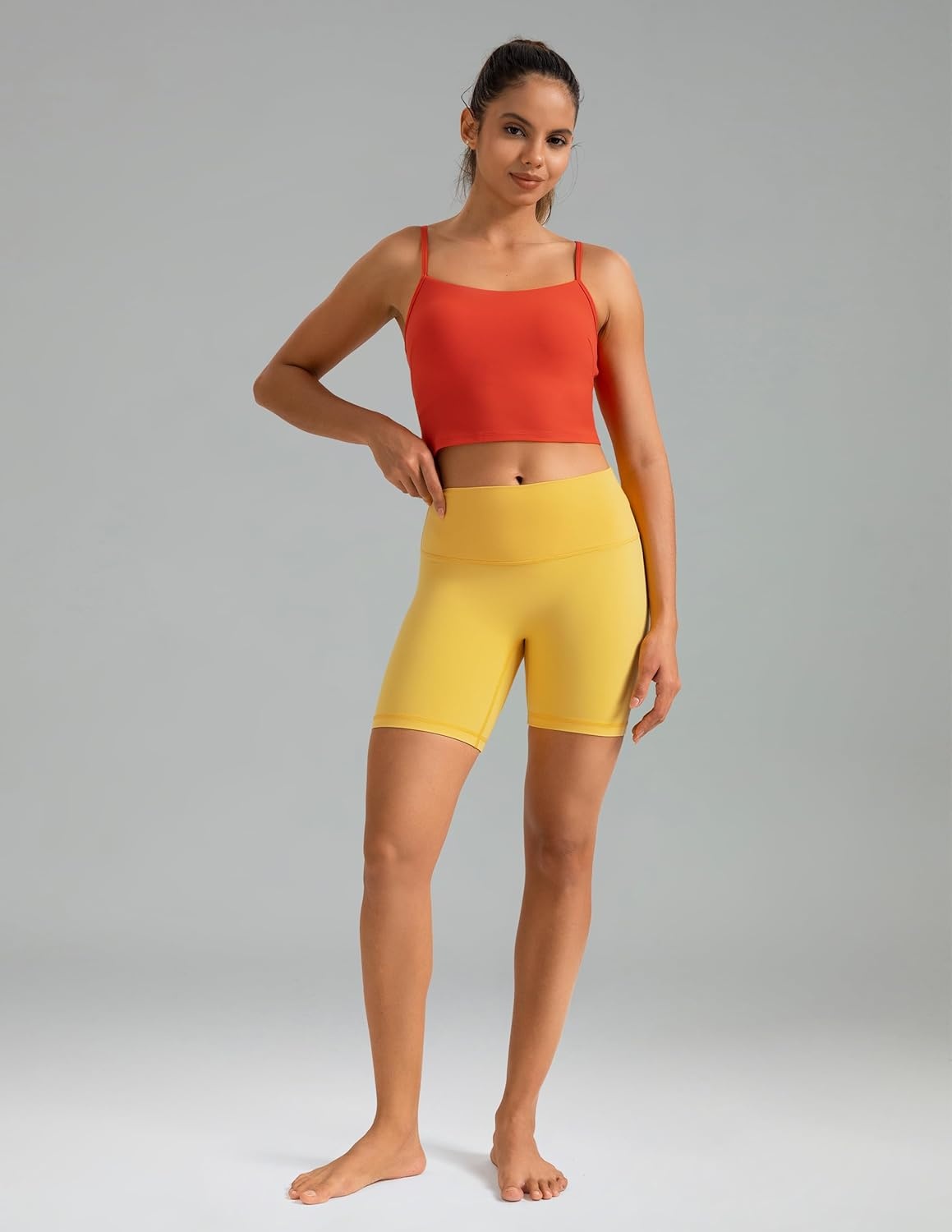 image:imageColorfulkoala Dreamlux No Front Seam High Waist Biker Shorts for Women 6 Inseam Workout Yoga ShortsBlazing Yellow