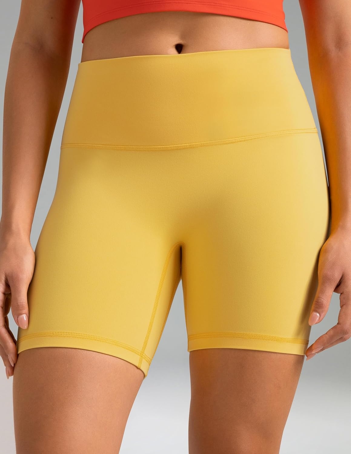 image:imageColorfulkoala Dreamlux No Front Seam High Waist Biker Shorts for Women 6 Inseam Workout Yoga ShortsBlazing Yellow