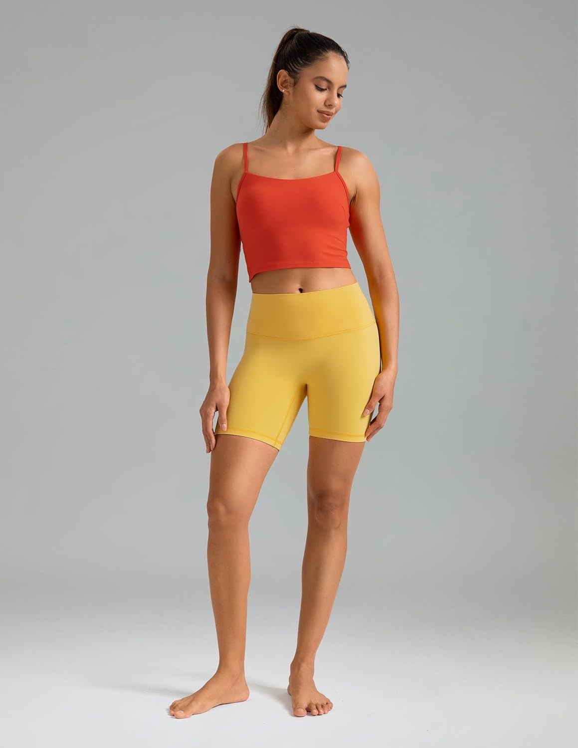 image:imageColorfulkoala Dreamlux No Front Seam High Waist Biker Shorts for Women 6 Inseam Workout Yoga ShortsBlazing Yellow