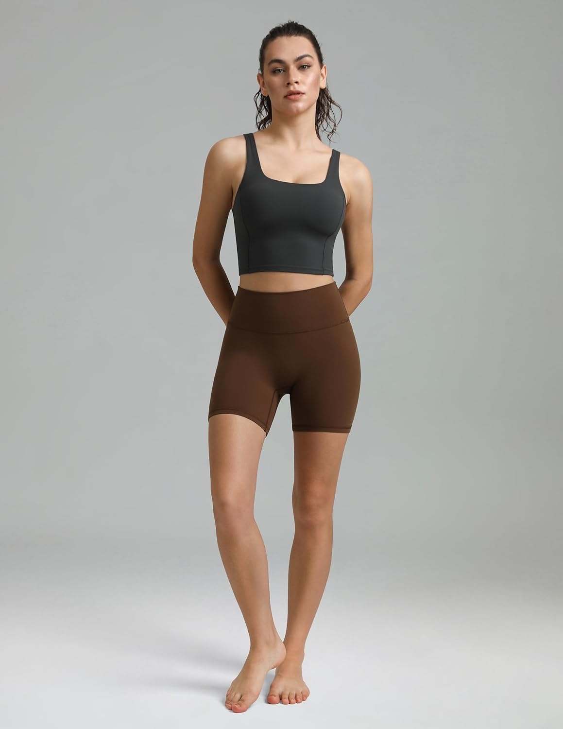 image:imageColorfulkoala Dreamlux No Front Seam High Waist Biker Shorts for Women 6 Inseam Workout Yoga ShortsCocoa