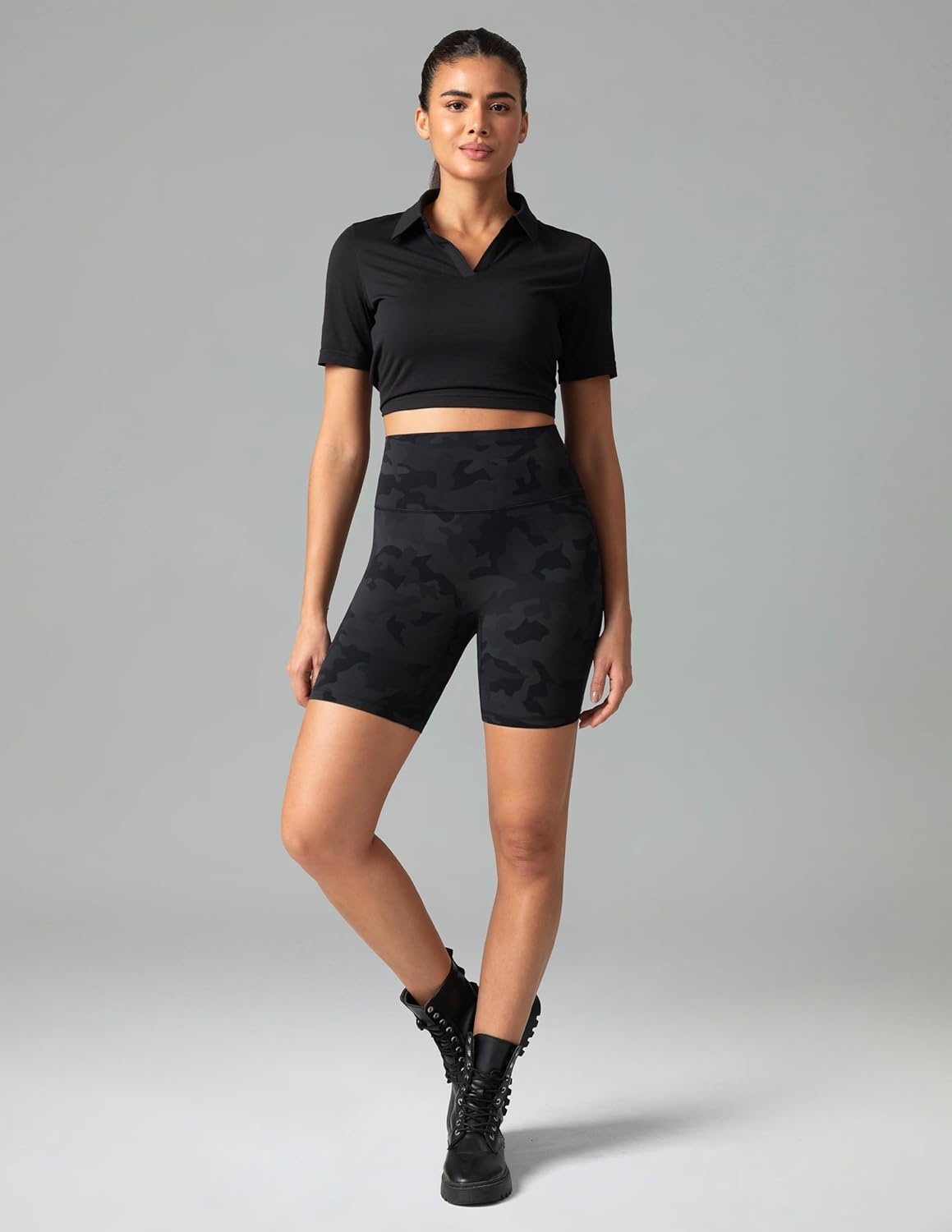 image:imageColorfulkoala Dreamlux No Front Seam High Waist Biker Shorts for Women 6 Inseam Workout Yoga ShortsGrey Camouflage