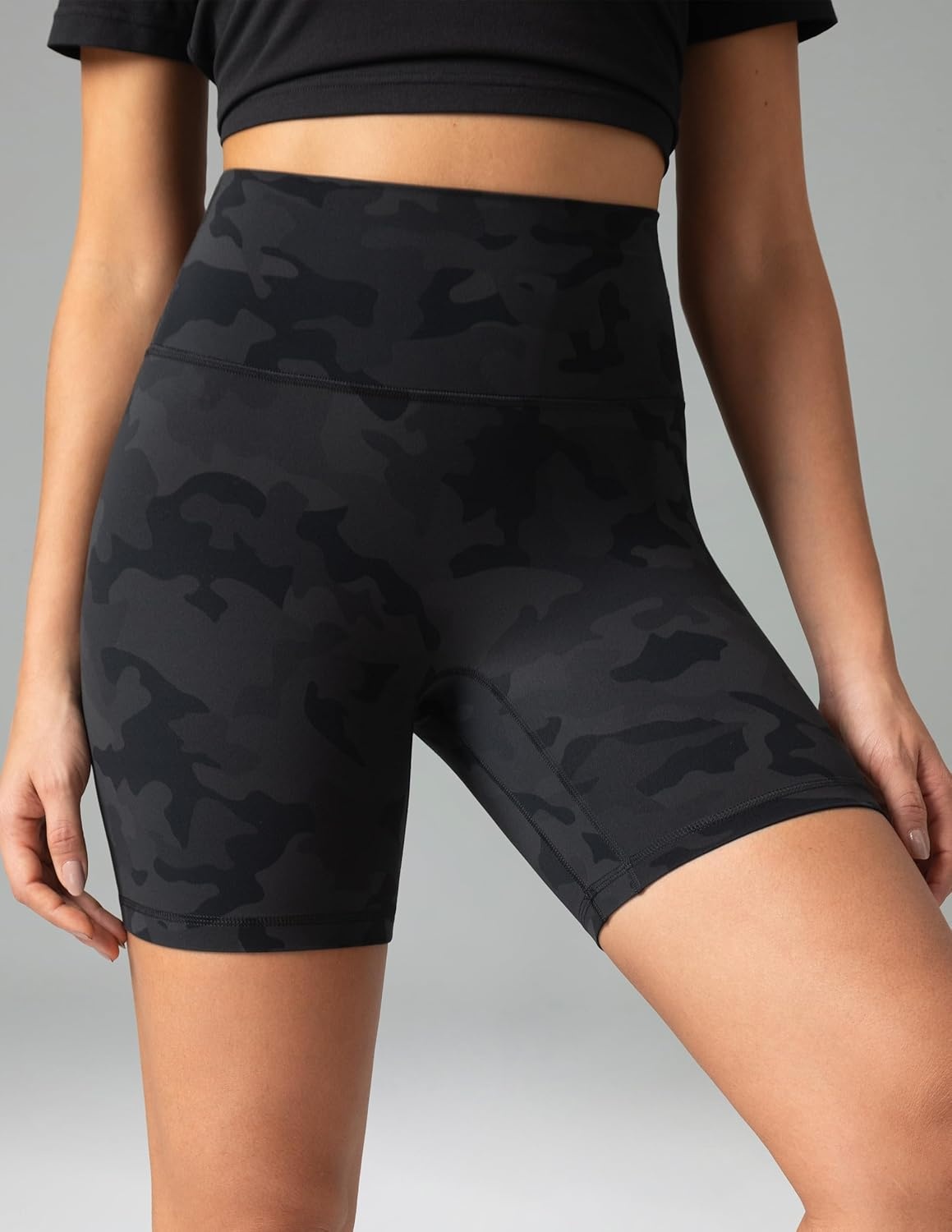 image:imageColorfulkoala Dreamlux No Front Seam High Waist Biker Shorts for Women 6 Inseam Workout Yoga ShortsGrey Camouflage