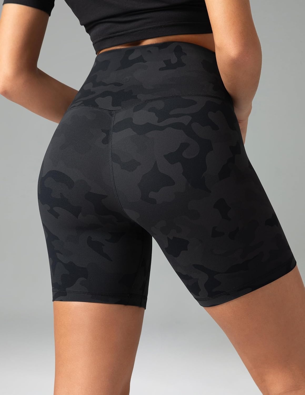 image:imageColorfulkoala Dreamlux No Front Seam High Waist Biker Shorts for Women 6 Inseam Workout Yoga ShortsGrey Camouflage