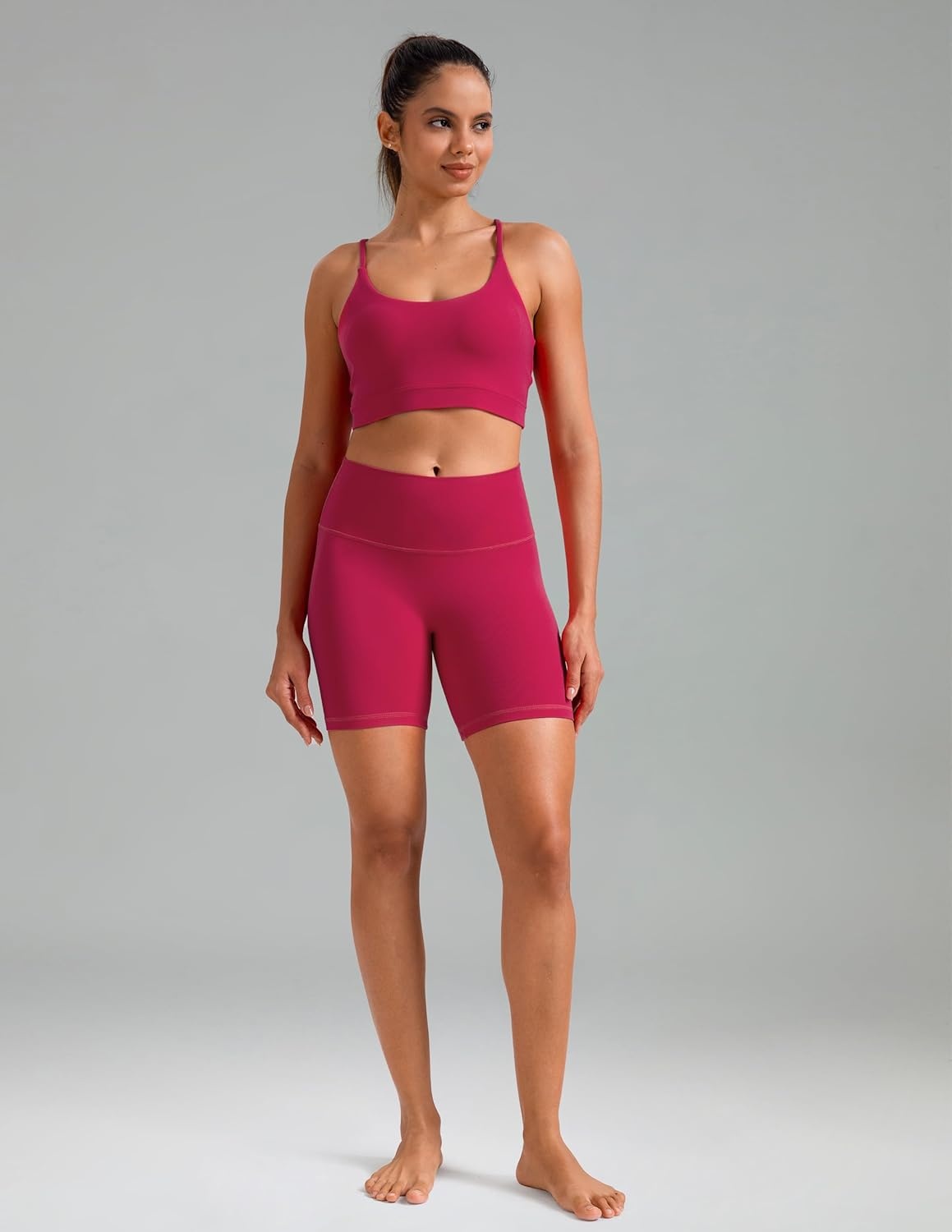image:imageColorfulkoala Dreamlux No Front Seam High Waist Biker Shorts for Women 6 Inseam Workout Yoga ShortsRaspberry