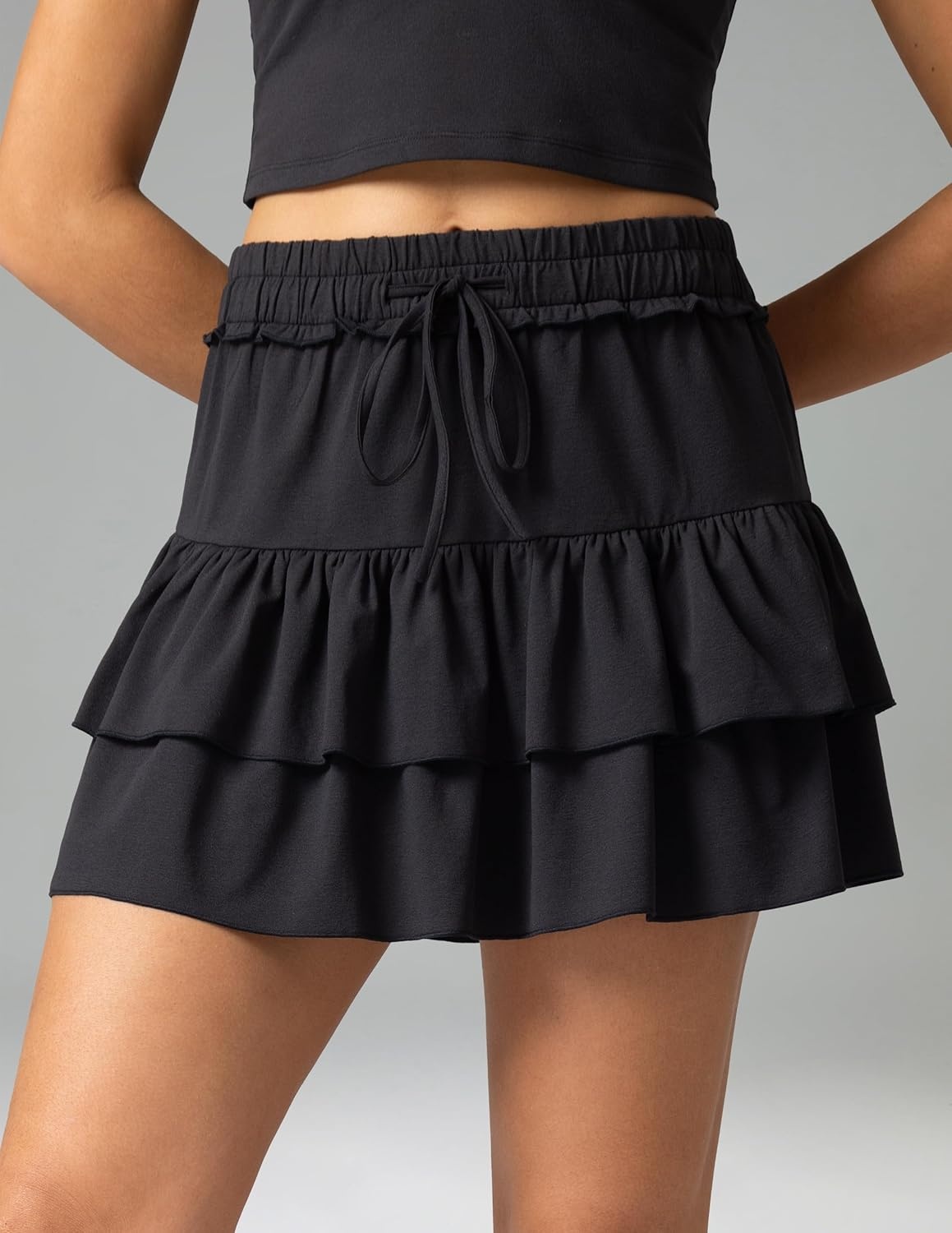 image:imageColorfulkoala Skirts for Women High Waist Mini Tiered ALine Flowy Shorts Tennis Golf Casual Skorts with PocketsBlack