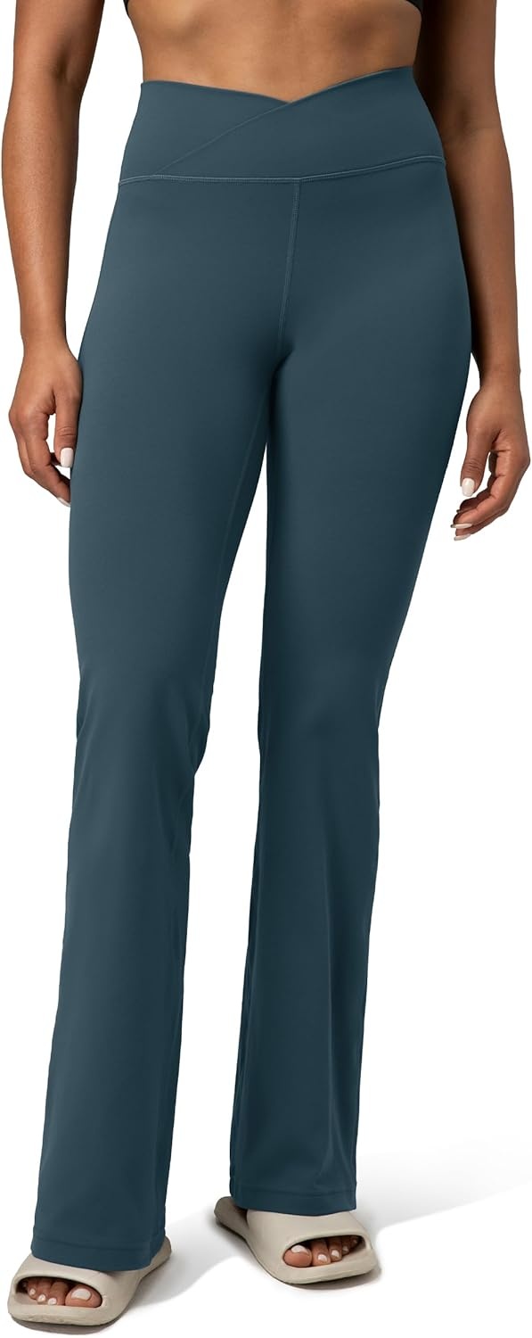 image:imageColorfulkoala Womens Dreamlux Crossover Flare Leggings High Waisted Tummy Control Wide Leg Yoga Pants 295 315 InseamDark Jasper