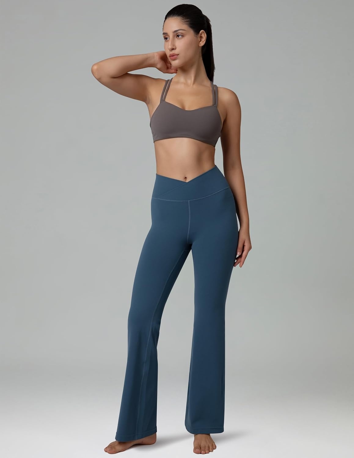 image:imageColorfulkoala Womens Dreamlux Crossover Flare Leggings High Waisted Tummy Control Wide Leg Yoga Pants 295 315 InseamDark Jasper
